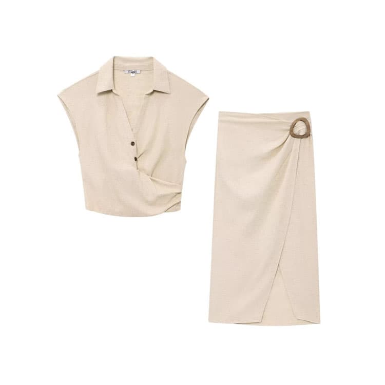Simple Workwear Set Wholesale Sleeveless Cropped Vest Custom logo Solid Color Split Maxi Skirt Factory Direct