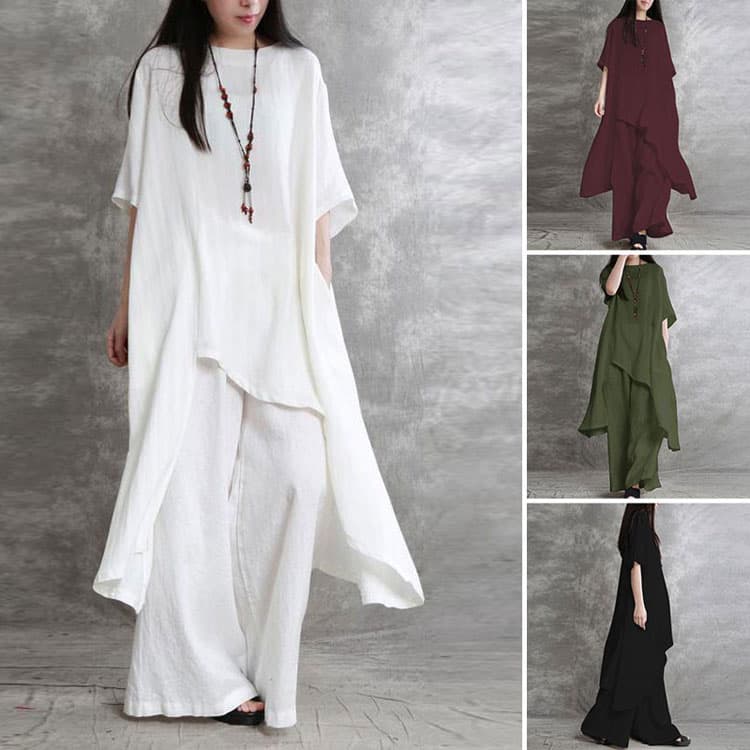 S-5XL Casual Solid Color Women Set Wholesale Short Sleeved Light Top Custom logo Loose Straight Pants Factory Directly