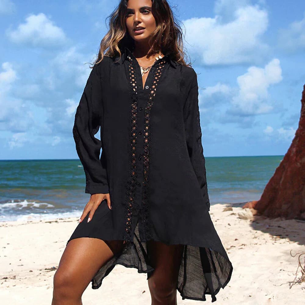 Hollow Solid Color Women Dress Mesh Rayon Holiday Skirt Bikini Cover up Wholesale