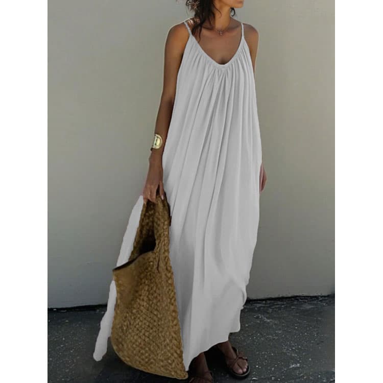 2025 Holiday Solid Color Dress Suspender Dress for Women Backless Elegant Sleeveless Long Casual Dress Sexy Beach Dress