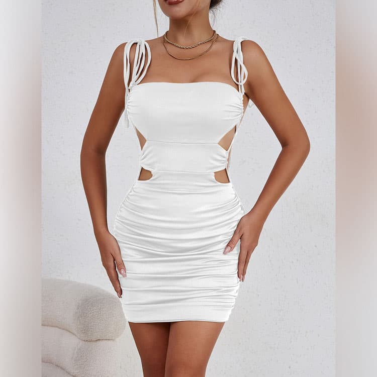 Sexy Backless Dress Custom logo Pure Color Drawstring slip Dress Directly Skinny Hip Skirt Wholesale