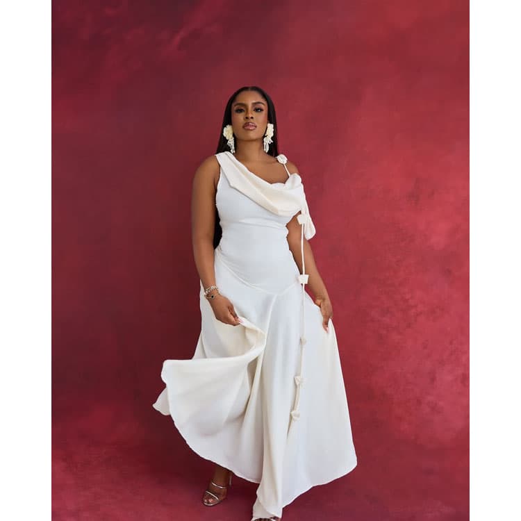 Women 2026 Spring New Style Elegant Solid Color Dress Off Shoulder Midi Casual Dress Slim Fit Rose Spaghetti Strap Dress