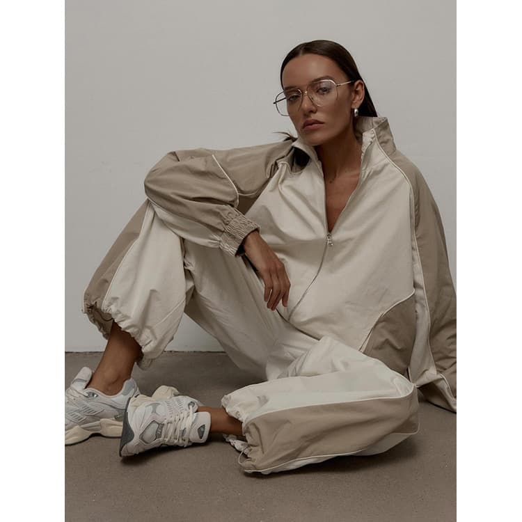 Wenshuo Drawstring Color Blocked Top Wholesale Solid Color Trousers Custom logo Stylish Tracksuit Factory Direct