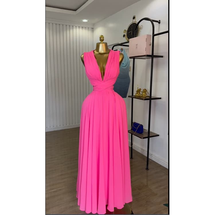 Summer -Neck Halter Sleeveless Dress with Waist Cutout Flowy Chiffon Pleated Maxi Beach Dress for Vacation