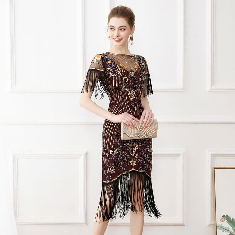 Embroidered Mesh Skirt Custom logo Fringed Evening Dress Directly Pattern Short Sleeved Hip Skirt Wholesale