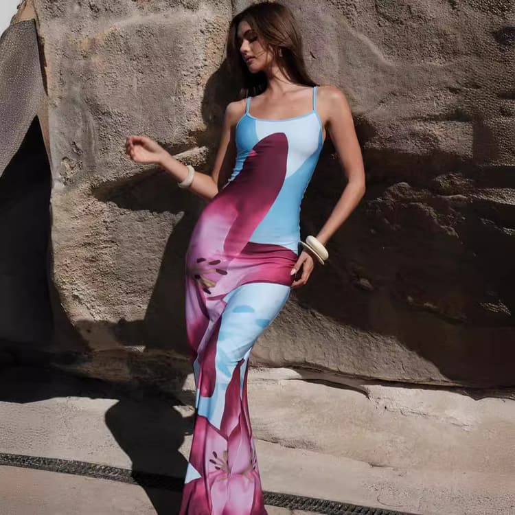 New Summer Sexy Strap Dress Printed Bodycon Dress Women Beach Dress