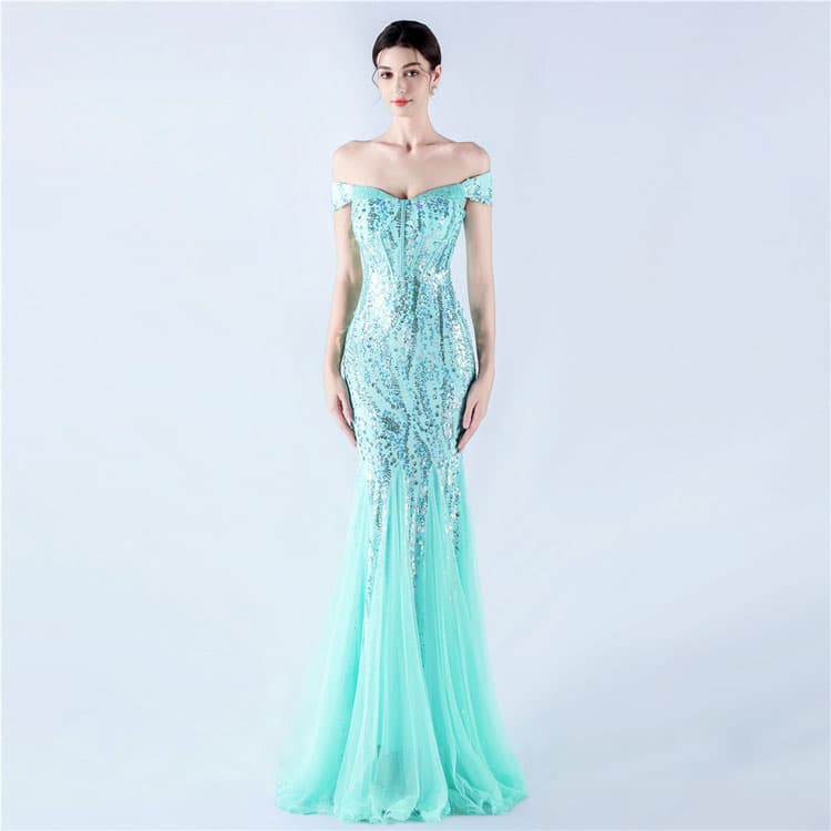 Sequined Mesh Fishtail Skirt Custom logo One Shoulder Evening Dress Directly Luxury Long Skirt Wholesale