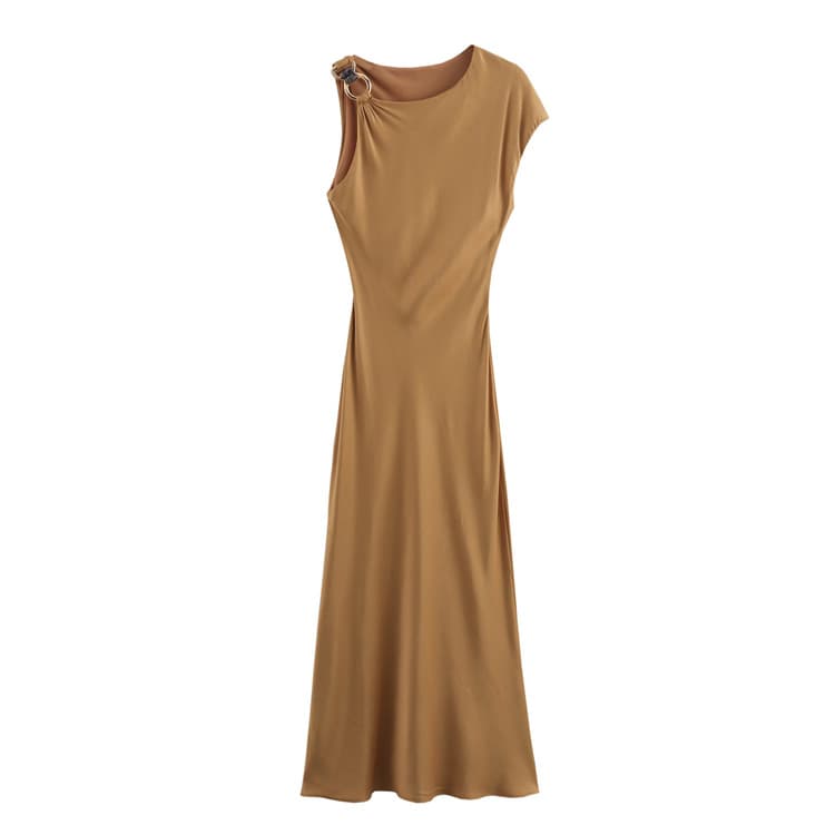Solid Color Dress Wholesale Fashion Asymmetrical Dress Custom logo Satin Maxi Dress Factory Direct