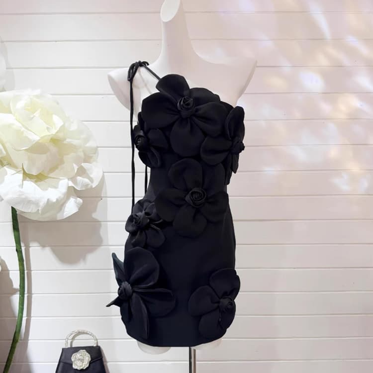 Floral off Shoulder Dress Wholesale Slim Fit Mini Dress Custom logo Stylish Solid Color Dress Factory Direct