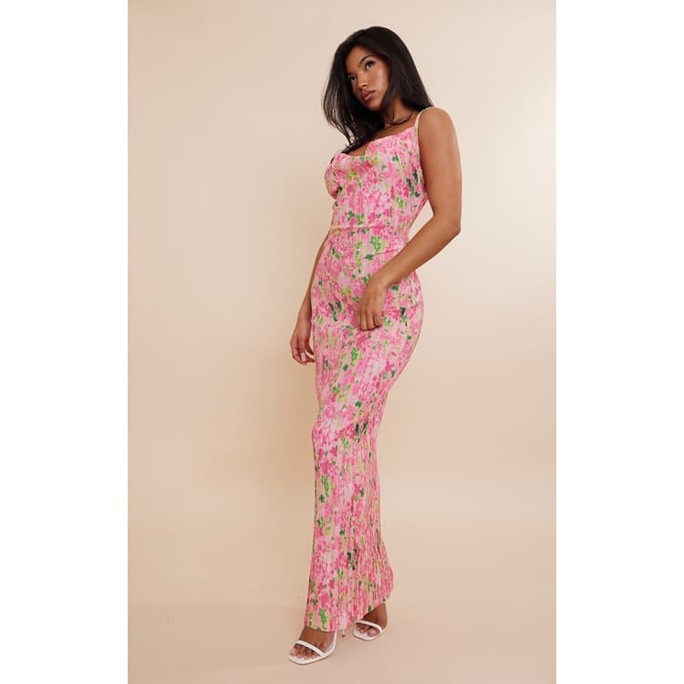 2024 Popular Women Printed Long Dress Pleated Slim Fit Spaghetti Strap Dress Elastic Fit Straight Dress