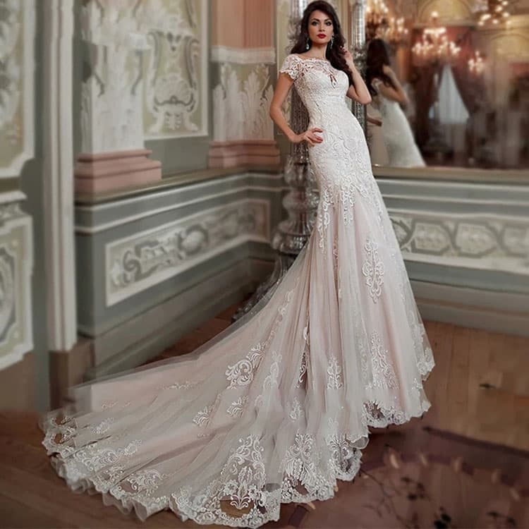 Mermaid Wedding Dress 2026 New French Off Shoulder Lace Embroidery High End Niche Evening Gown for Women