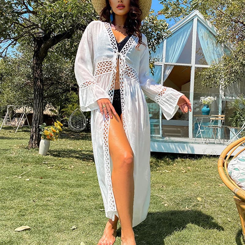 Hollow Long Sleeve Cardigan Wholesale Thin Bikini Cover Ups Custom logo Beach Dress Factory Directly