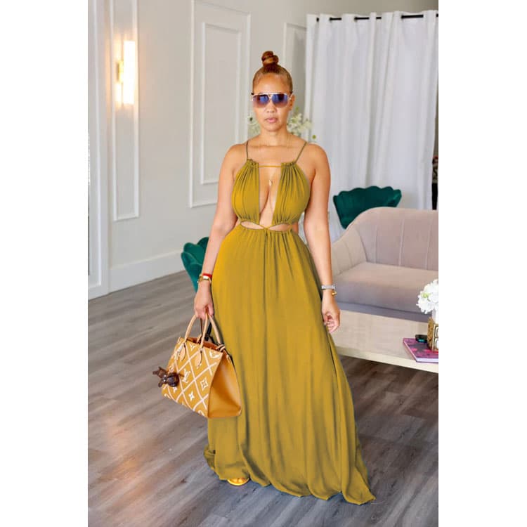 Solid Color Casual Dress Factory Direct Sleeveless Halterneck Dress Wholesale Fashion Design Maxi Dress Custom logo