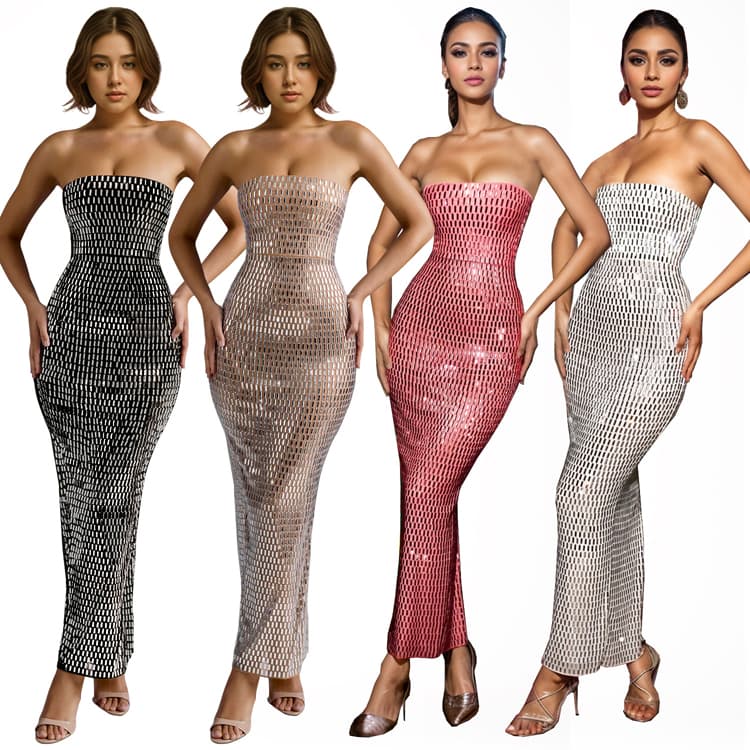Wholesale Diamond Dresses Sexy Tube Top Dresses Fashion Solid Color Diamond Sleeveless Dresses