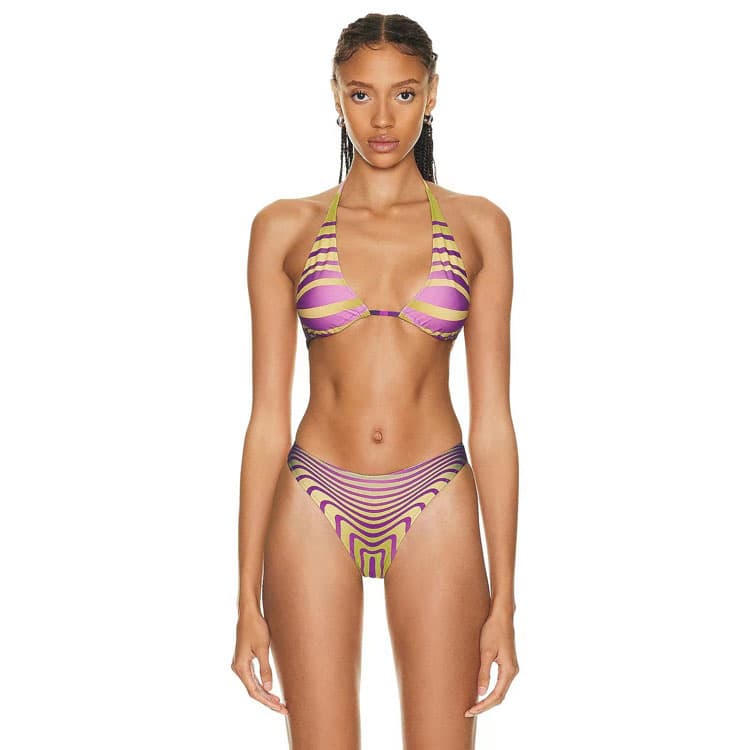 Hater Colorful Striped 2 Piece Bikini High Cut 2025 New Hot Spring Bathing Suit Set