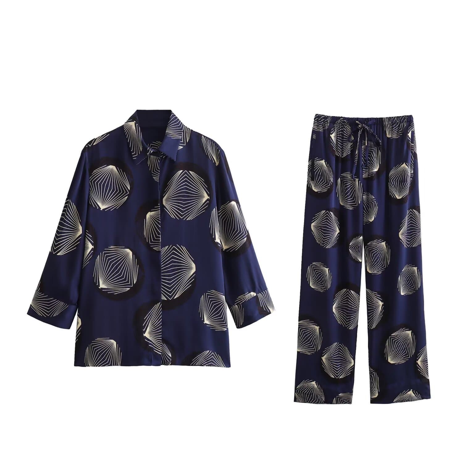 Fashion Print Suit Wholesale Long Sleeve Lapel Shirt with Custom logo Straight Trousers Factory Directly