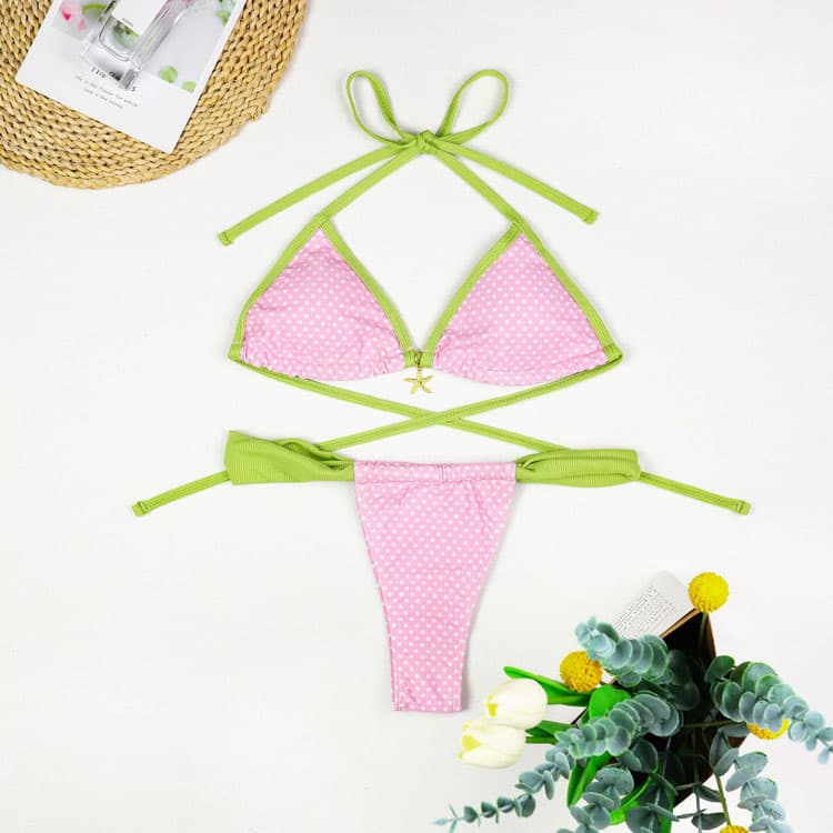 Pink Cute Polka Dot 2 Piece Bikini New Backless Crop Top 2025 Ins Beautiful Swimwear Set