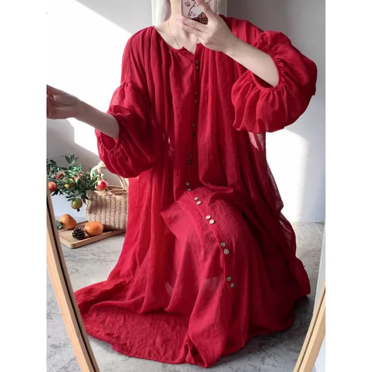 Mesh Loose Dress Factory Direct Lantern Sleeve Dress Custom logo Solid Color Long Dress Wholesale