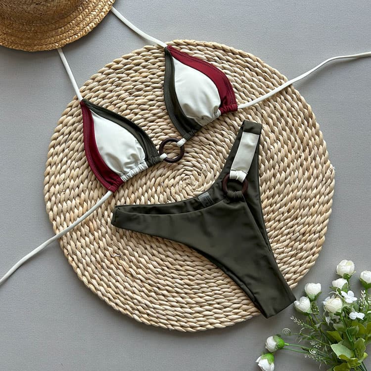 New Patchwork Design Bikini Sexy Triangle Bikini Irregular High Cut Brazilian Swimwear