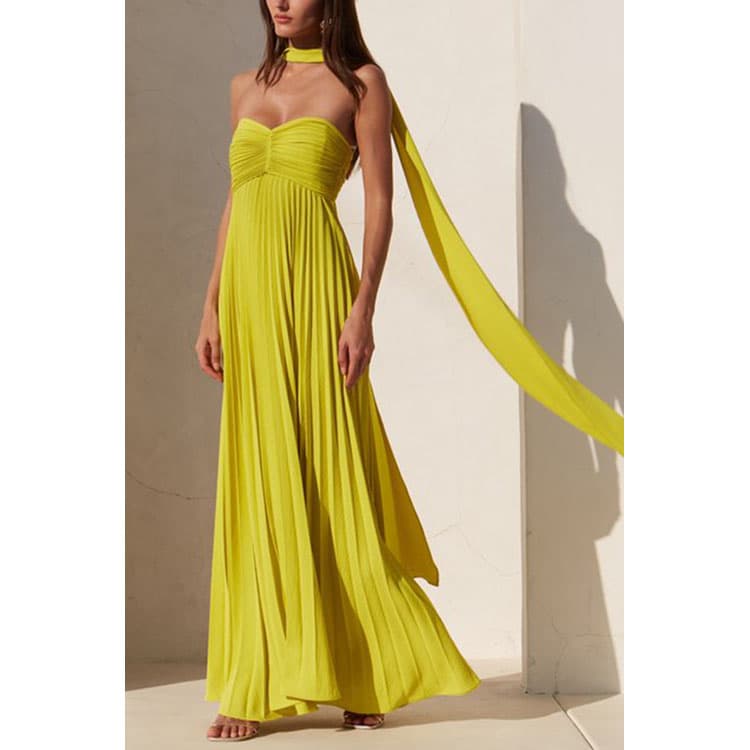 Women Solid Color Strapless Pleated Casual Dress Sleeveless Slim Fit Elegant Dress Wholesale Bandeau Lady Dress
