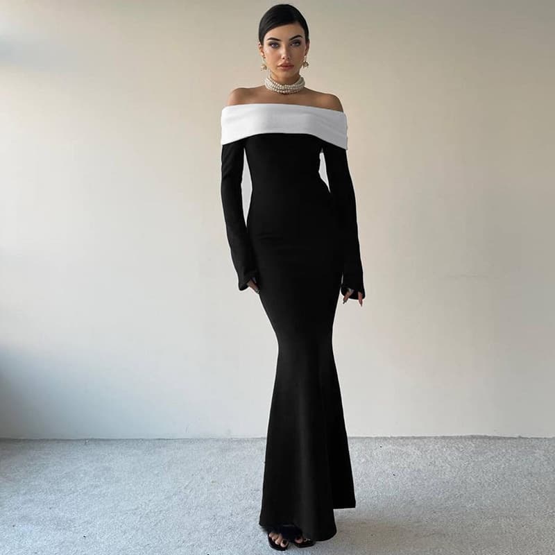 One Shoulder Long Skirt Wholesale Chest Wrap Long Sleeve Skirt Manufacturer Sexy Slim Fit Hip Skirt Factory Directly