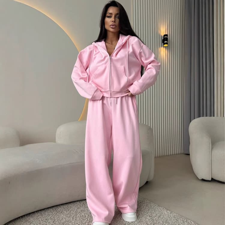 Wenshuo Simple Hooded Top Wholesale Loose Drawstring Trousers Custom logo Solid Color Tracksuit Factory Direct