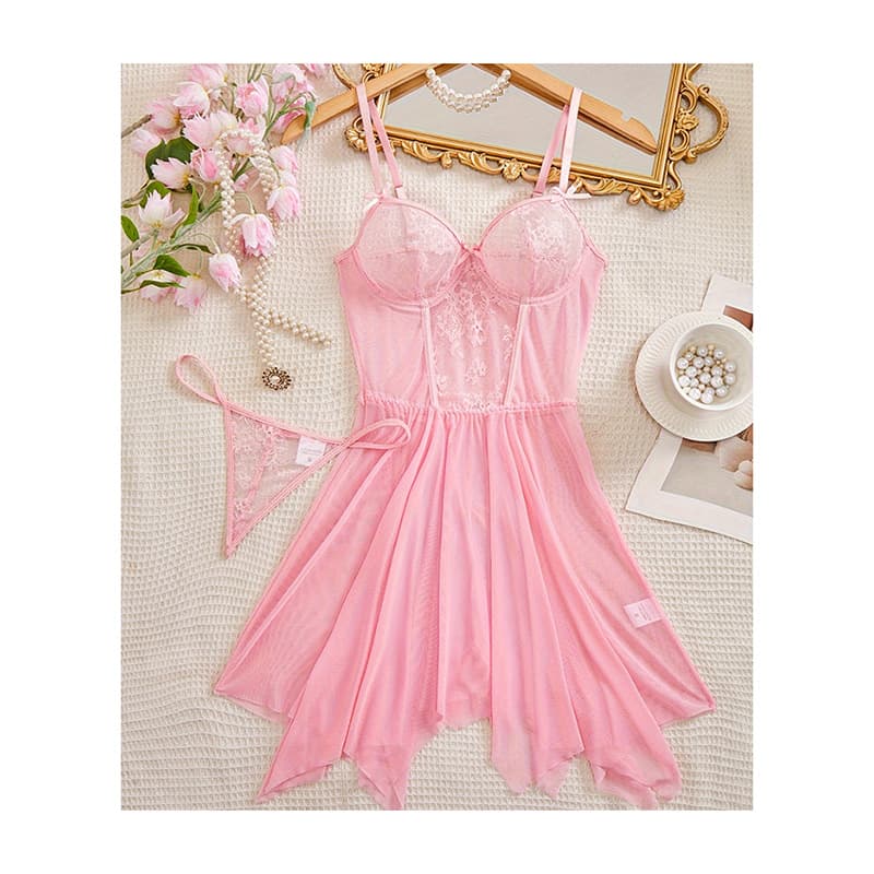 Flower Mesh Transparent Soft Underwear Breathable See Through Lace Nightdress Wholesale Sexy Lingerie Factory Directly 2025
