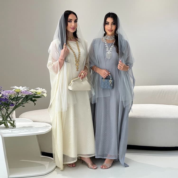Middle East Elegant Women Dress Dubai Temperament Pullover Robe Long Diamond Casual Dress High Quality Dubai Women Dress