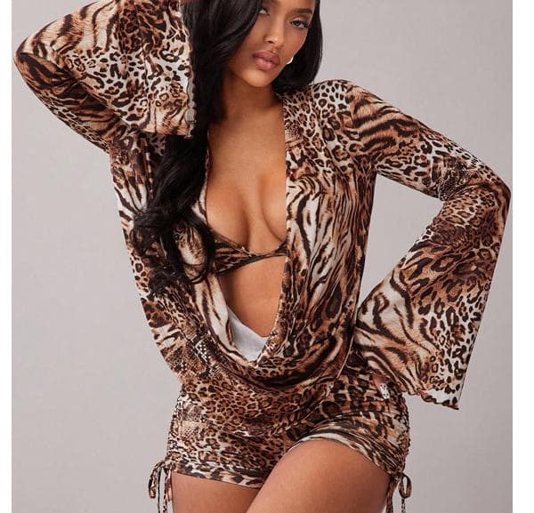 Wholesale New Fashion 2026 New Style Bikini Three Piece Leopard Printed See Through Sexy Swimsuit Set