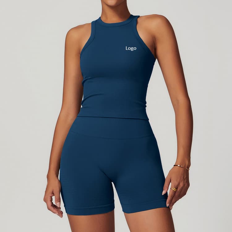 Nylon Seamless Workout Set Gym Wear Sports Tank Top and Pants 2 Piece Yoga Sets