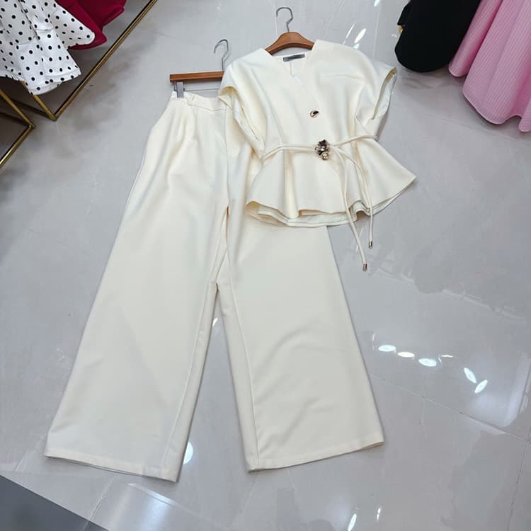 Stylish Solid Color Suit Wholesale High Quality Women's Suit Custom logo Sleeveless Vest with Belt Factory Direct
