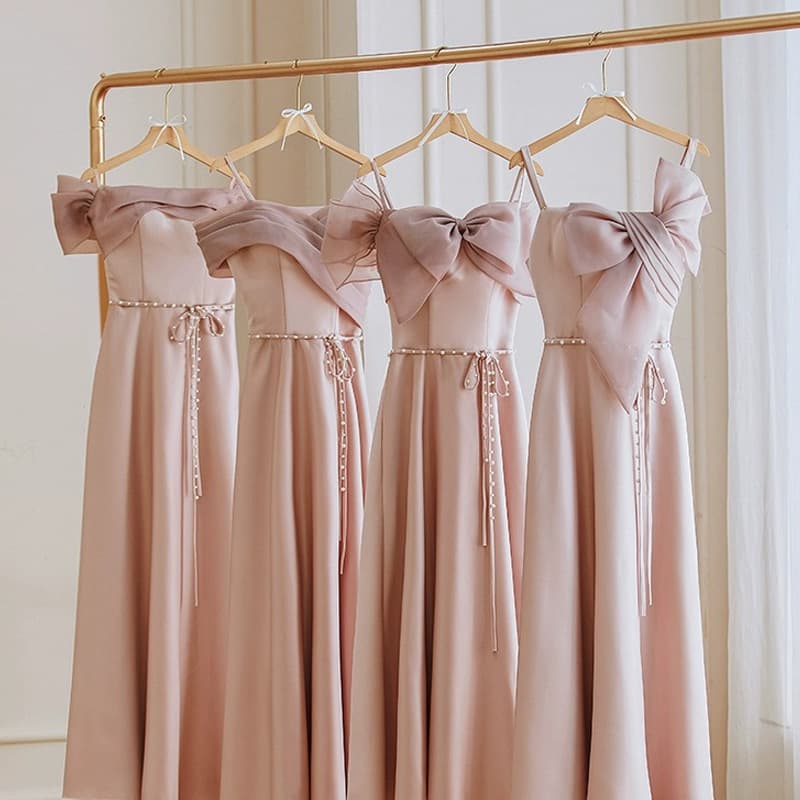 Ribbon Bridesmaid Dress Custom logo Bow Knot Evening Dress Factory Directly High End Long Host Dress Wholesale