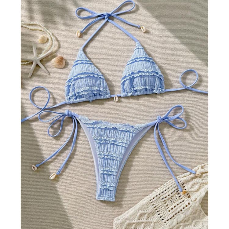 Light Blue Cute Candy Color Bikini 2025 Fashion Ins Wholesale Backless Triangle Cup Swimsuit Set