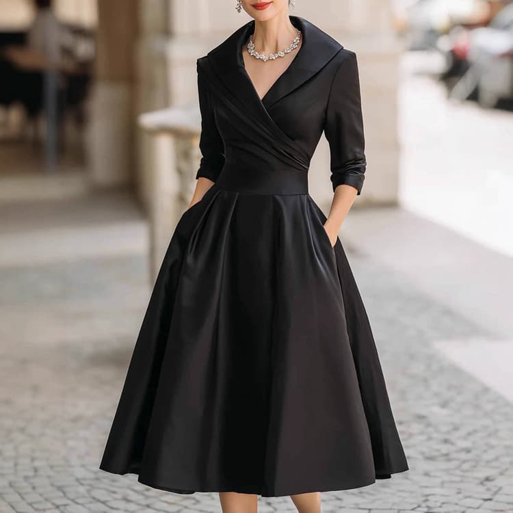 Women Elegant Satin Office Dress Long Sleeve Belted Midi Plus Size Dress with Pockets Spring Autumn Work Wear