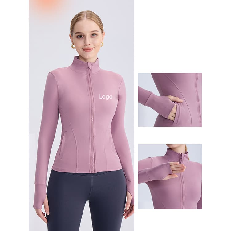 Lu Style Nude Feeling Gym Wear Full Zipper High Neck Jacket Long Sleeves Tight Yoga Top Jacket