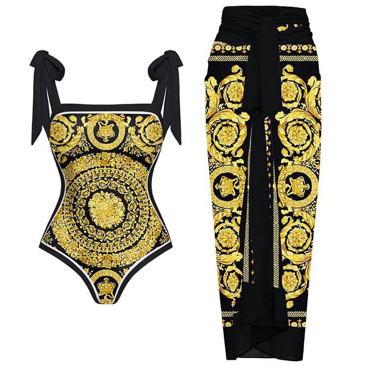 New One Piece Swimsuit Double Sided Beach Hot Spring Swimwear Two Piece French Vintage One Piece Bikini