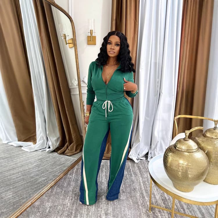 Wenshuo Solid Color Zip Top Wholesale Drawstring Trousers Custom logo Multi Pocket Tracksuit Factory Direct