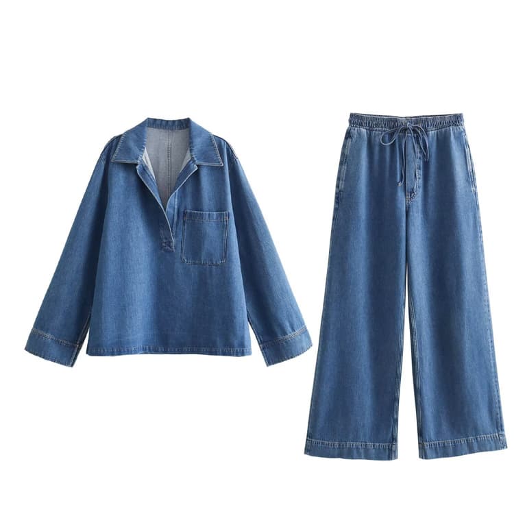 Wholesale New Denim Suit Fashion Washed Denim Top Straight Pants Denim Casual Suit