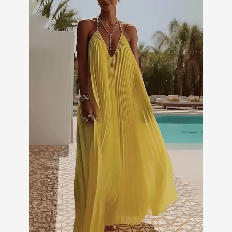 Wenshuo Loose Pleated Dress Wholesale Casual Backless Dress Custom logo Solid Color Dress Set Factory Direct