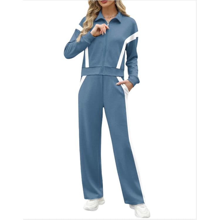 Wenshuo Stylish Long Sleeve Top Wholesale Simple Loose Trousers Custom logo Soft Striped Tracksuit Factory Direct