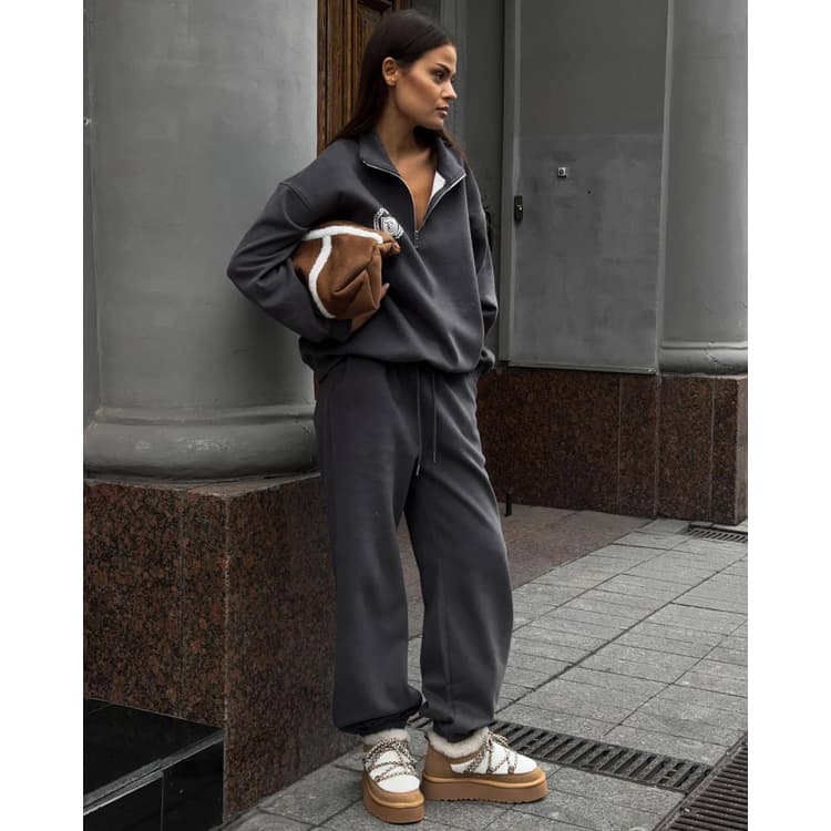 Wenshuo Simple Print Tracksuit Wholesale Stylish Collared Coat Custom logo Loose Fit Sports Set Factory Direct