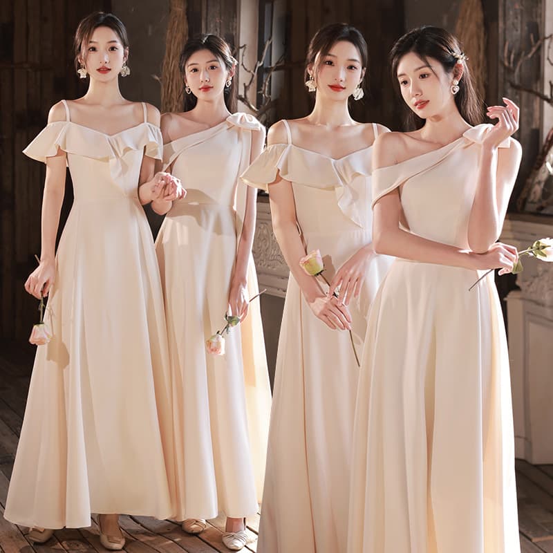 Solid Color Bridesmaid Dress Custom logo Satin Evening Dress Factory Directly Long slip Host Dress Wholesale