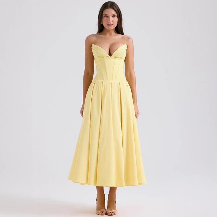 2025 Spring with Fishbone Chest Pad Dresses Sexy Sleeveless Solid Color Dresses for Women