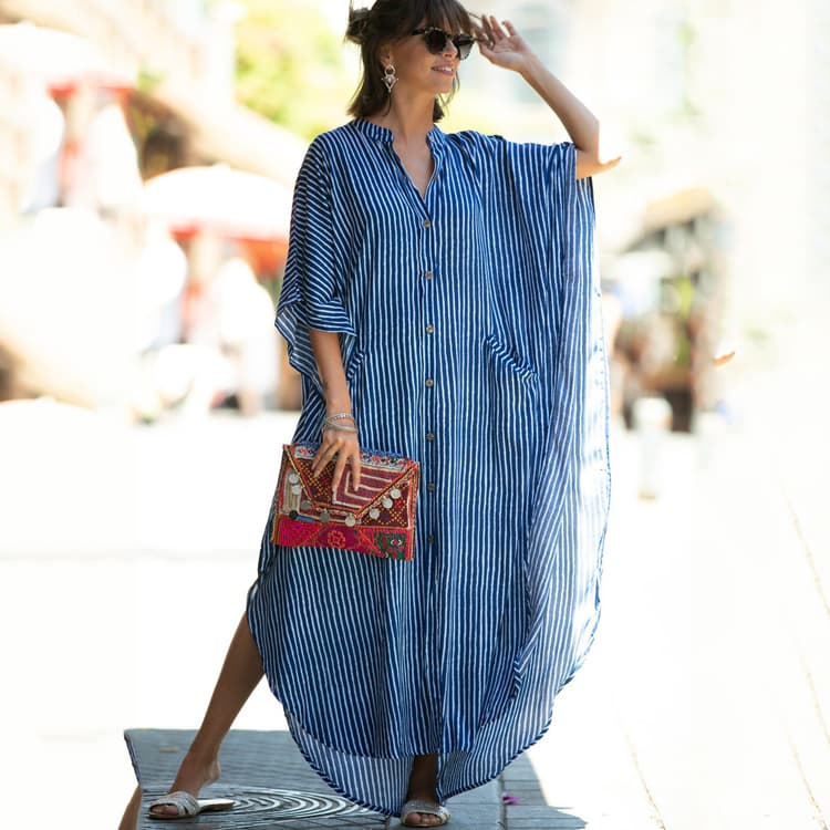 Unique Design Latest Fashion Blue Cover up Hot Selling Long Kaftan Dress for Woman