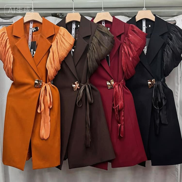Wenshuo Plus Size Ribbon Dress Wholesale Puff Sleeve Dress Custom logo Elegant Split Dress Factory Direct