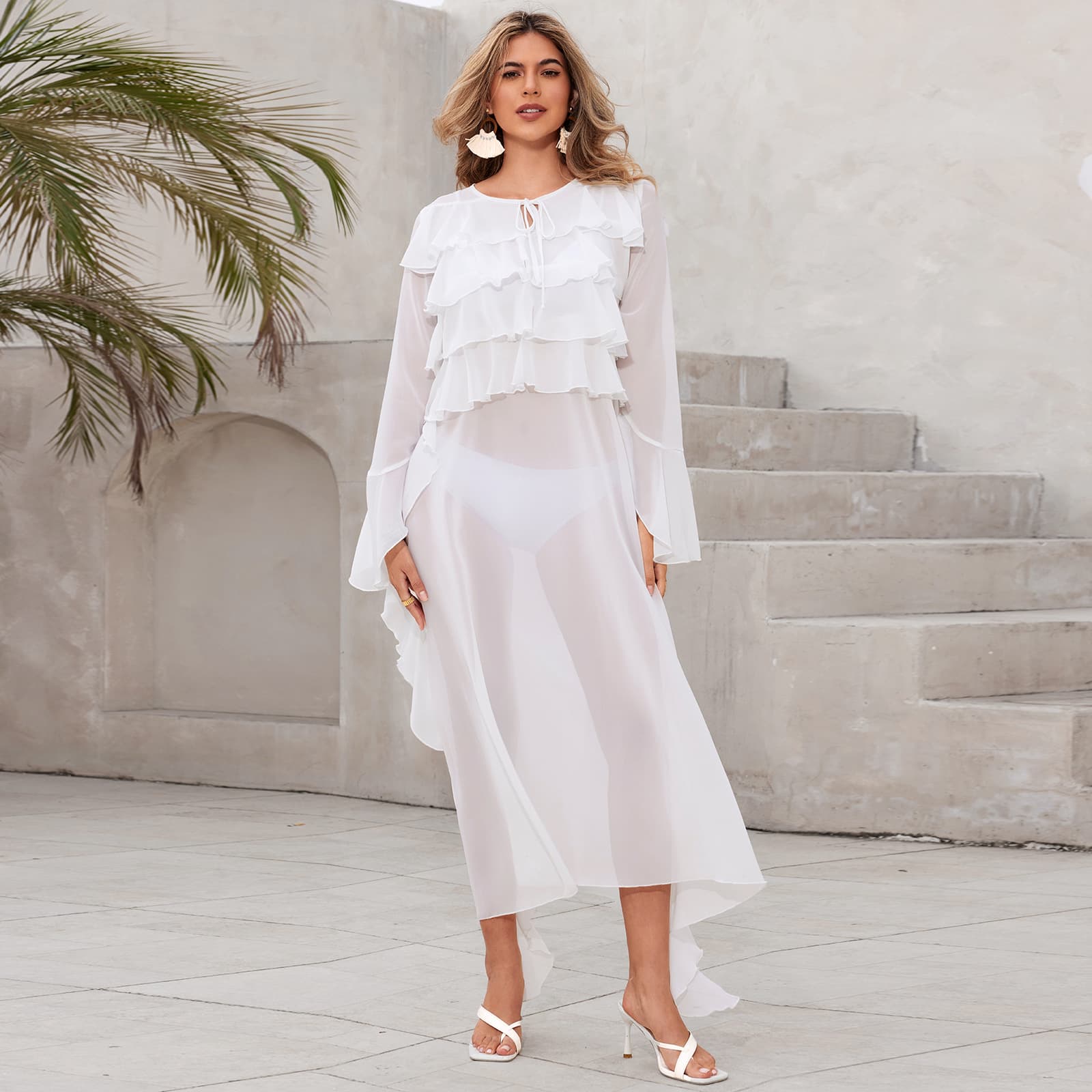2025 Breathable See Through Chiffon Beach Dress Vacation Bikini Swimsuit Cover up Sunwear