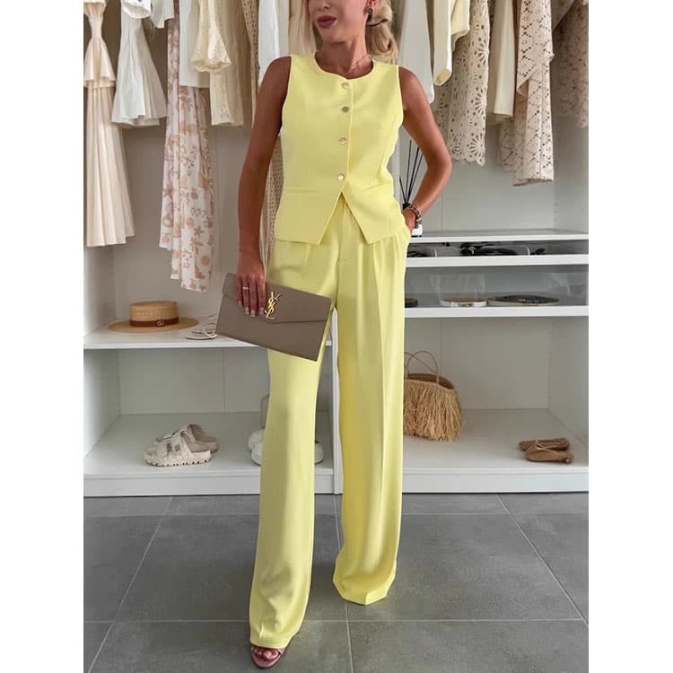 Solid Color Women Suit Wholesale Breathable Loose Trousers Custom logo Sleeveless Casual Suit Factory Direct