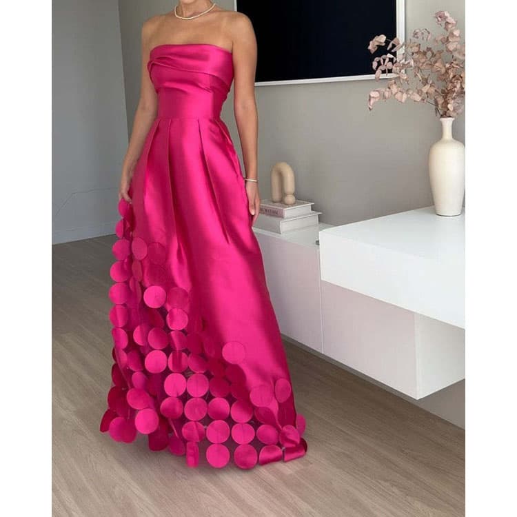 Popular New Design Splicing Wafer Satin Evening Dress Sexy Tube Top High Waist Dress High Quantity Long Evening Dress