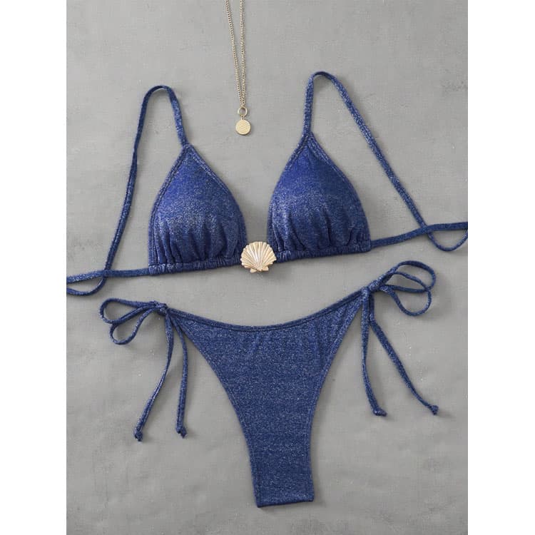 Shell Shiny Sexy Solid Color Swimsuit 2 Piece Set 2025 New Fashion Hot Spring Beach Bikini
