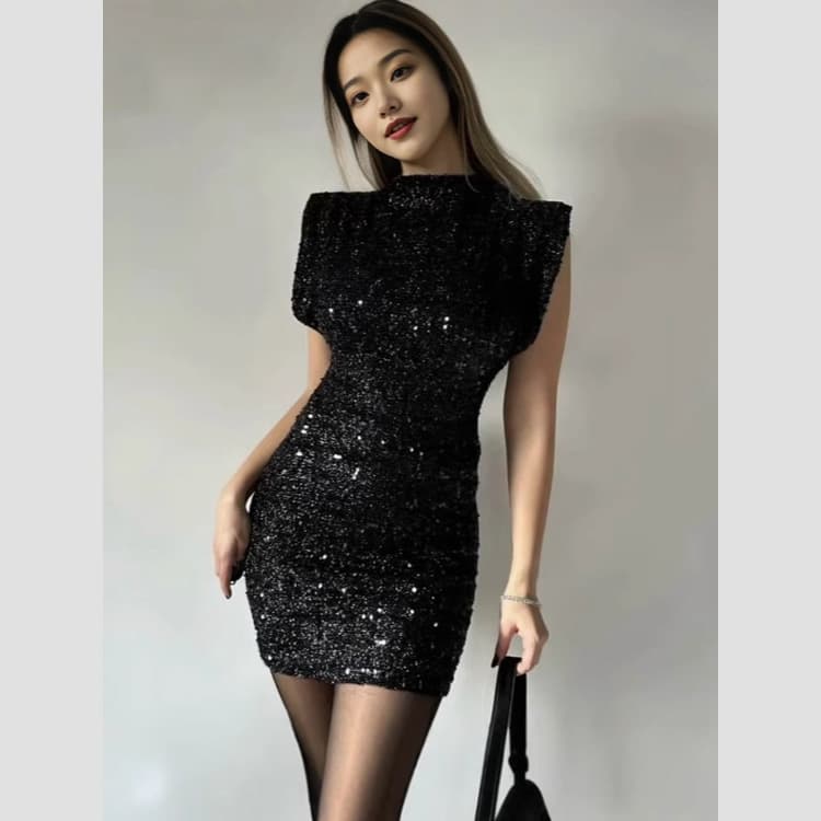 Wenshuo Sequined Slim Dress Wholesale Sleeveless Mini Dress Custom logo Sexy Club Dress Factory Direct